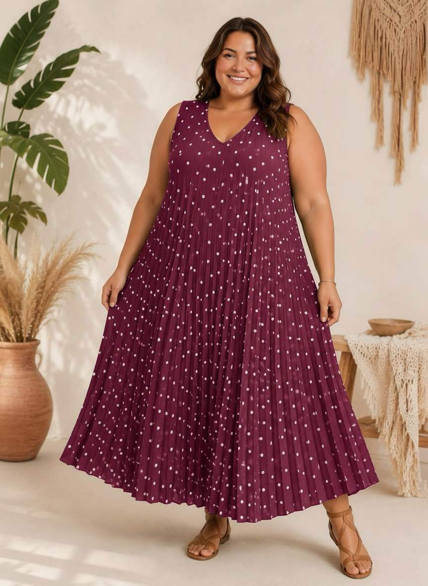 Robe Maxi Plissée à Pois