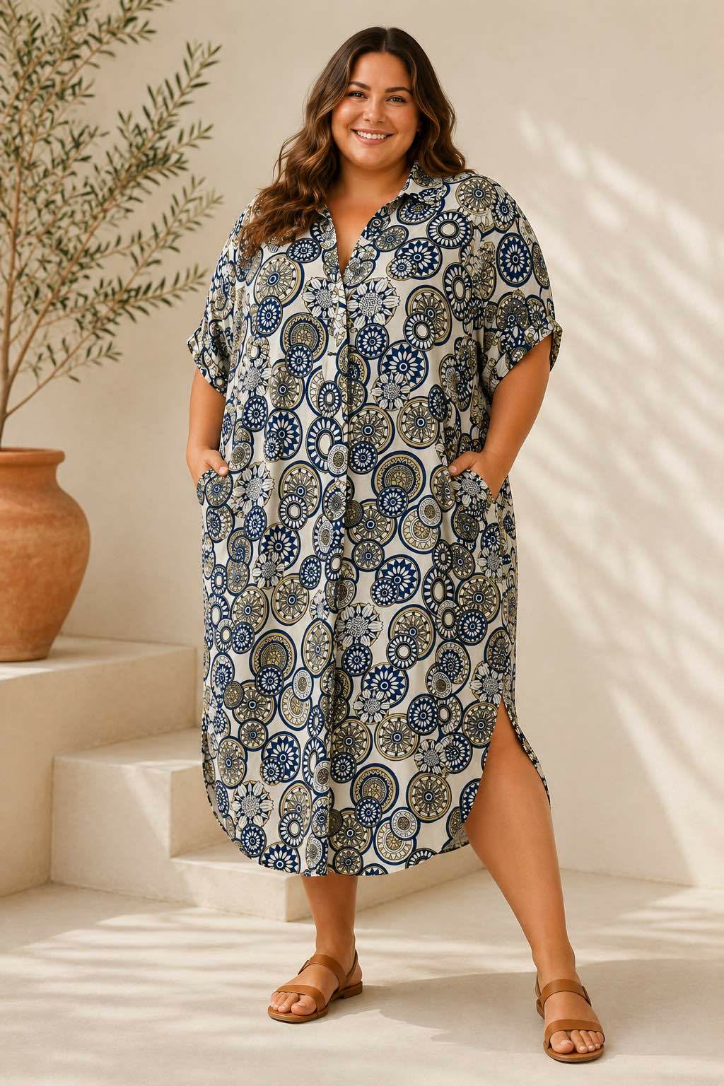 Robe Chemise Longue Imprimé Mandala