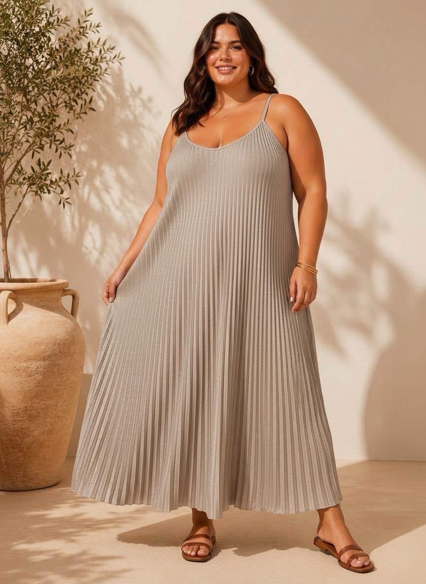 Robe Longue Plissée à Bretelles
