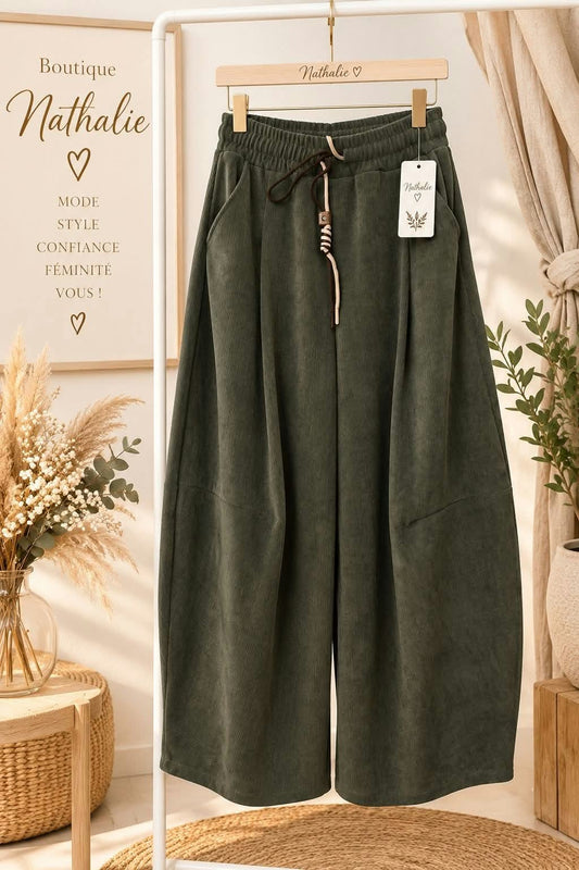 Pantalon ample à taille élastiquée, cordon et poches