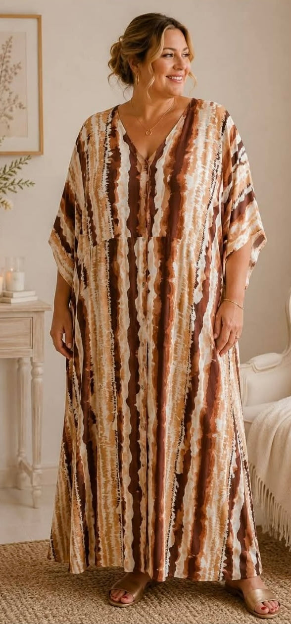 Robe Caftan Maxi Tie-Dye Rayures Verticales
