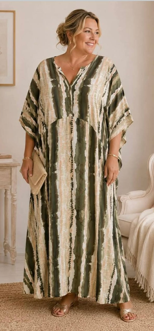 Robe Caftan Maxi Tie-Dye Rayures Verticales