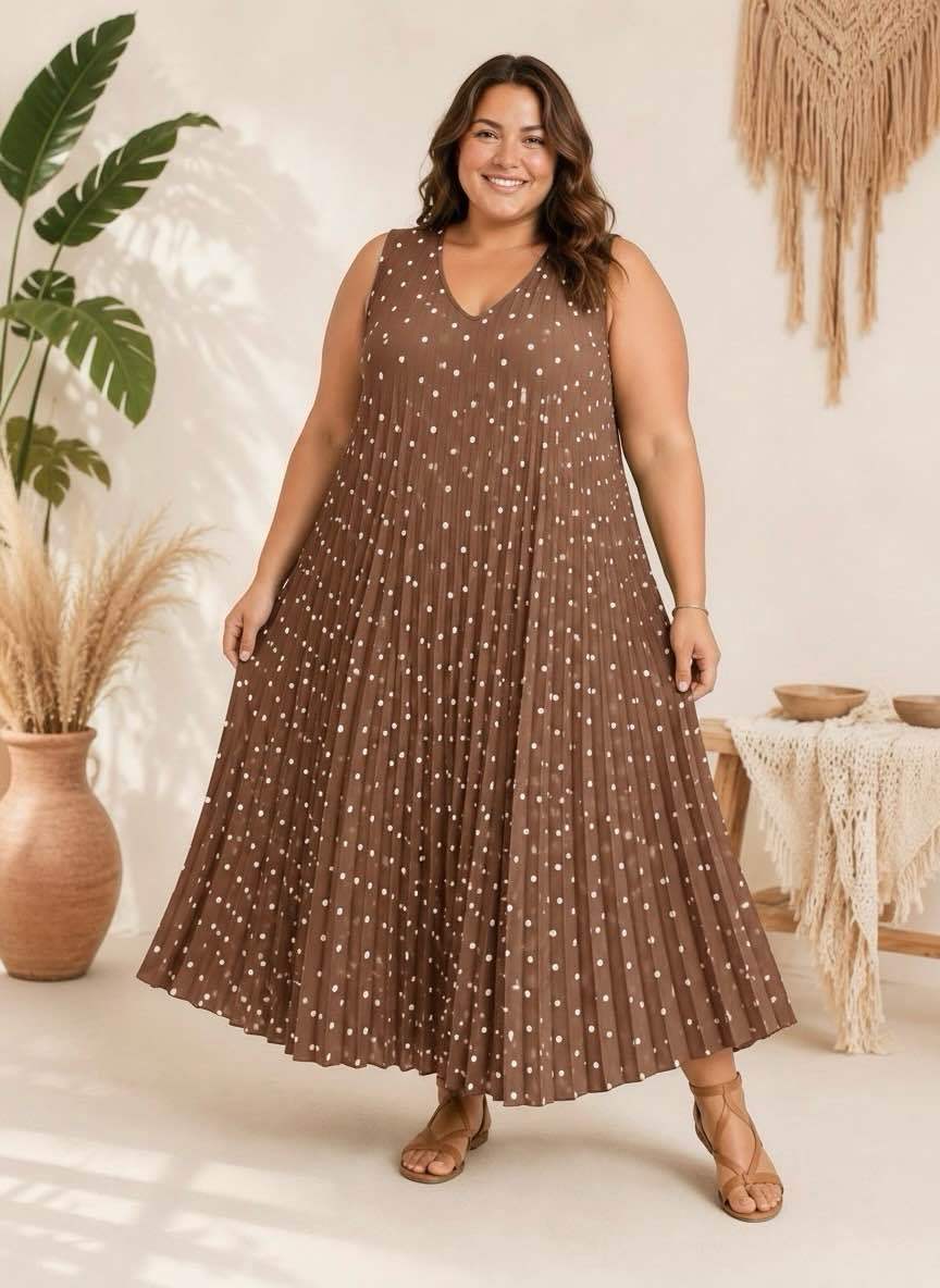Robe Maxi Plissée à Pois
