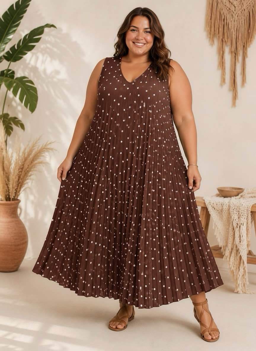 Robe Maxi Plissée à Pois