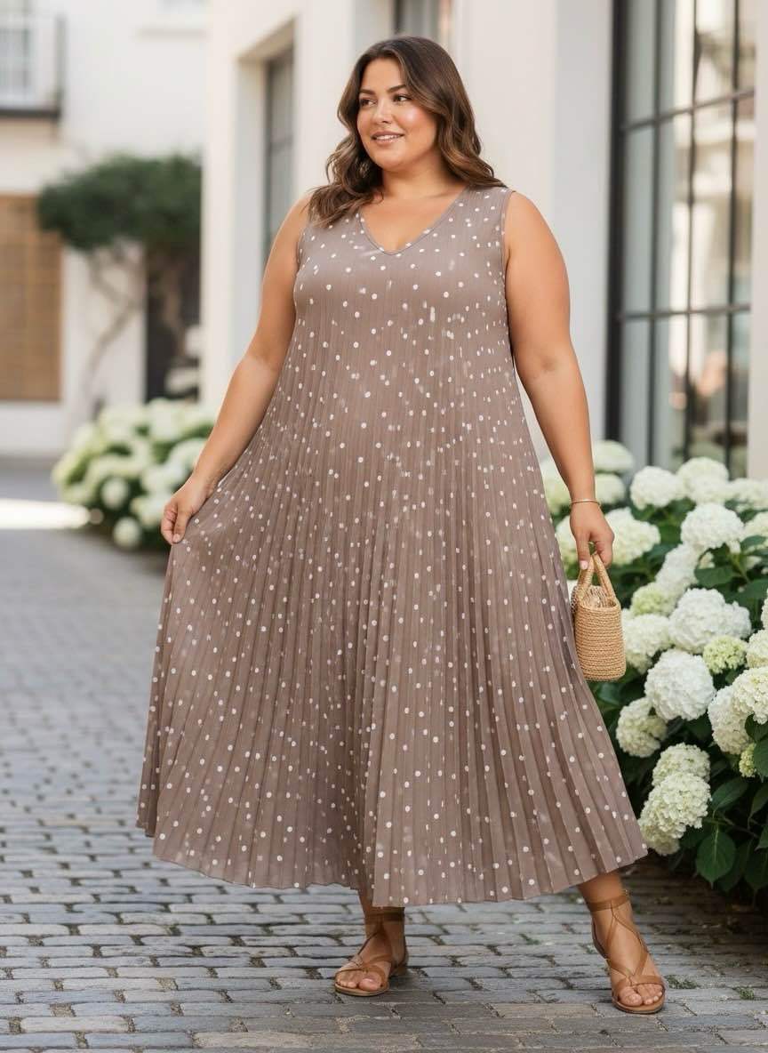 Robe Maxi Plissée à Pois