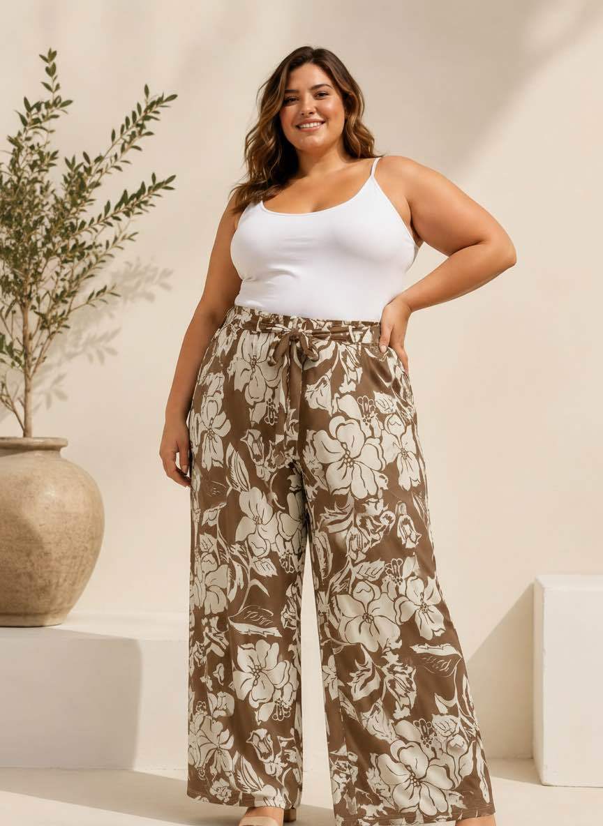 Pantalon Large Floral Taille Haute