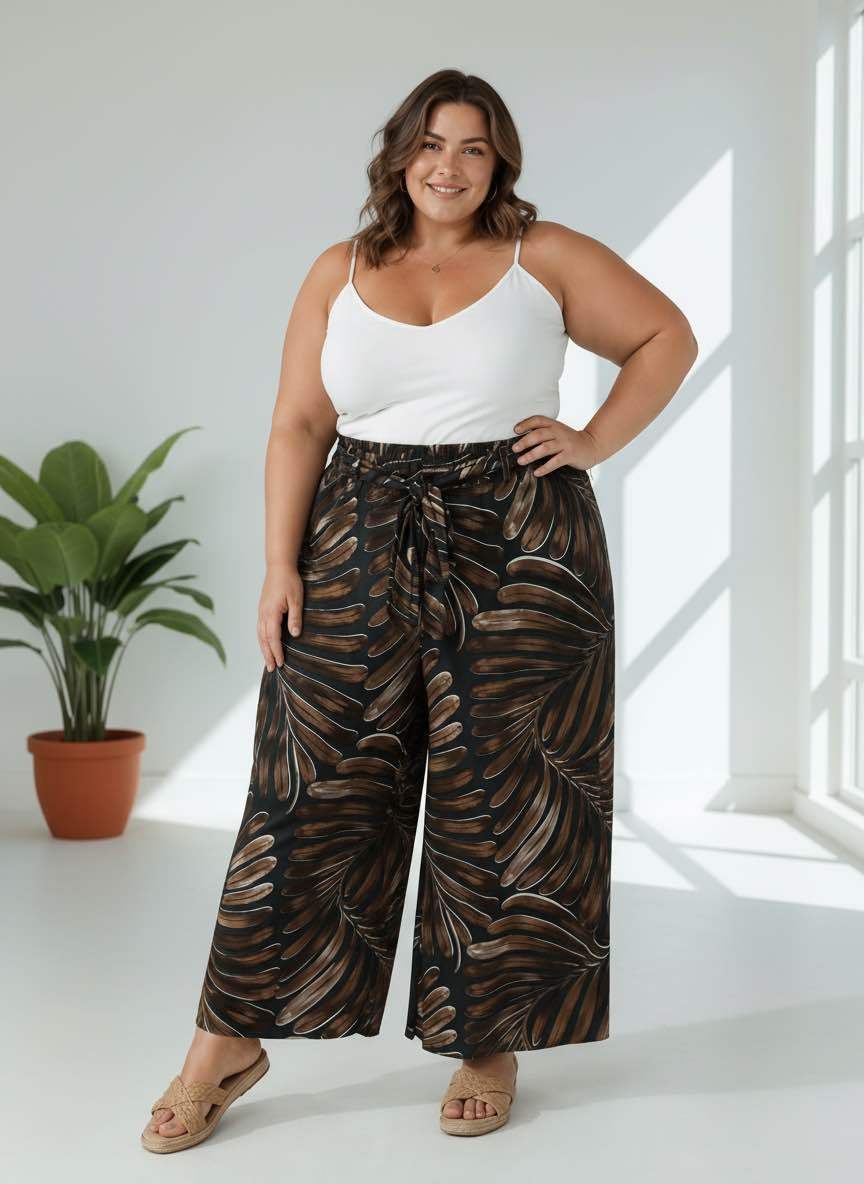 Pantalon Large Imprimé Tropical