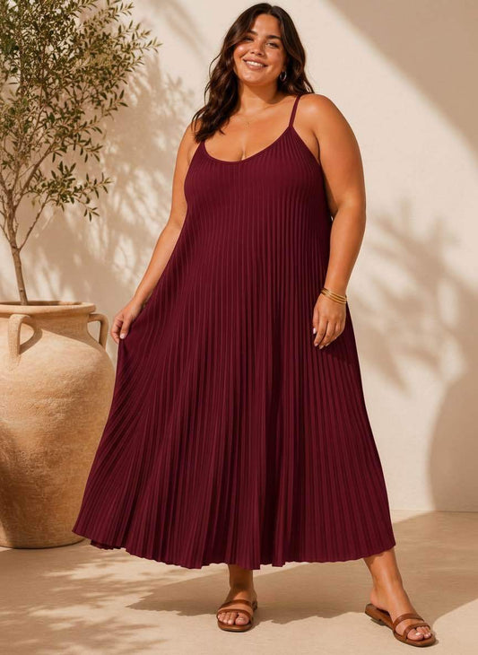 Robe Longue Plissée à Bretelles
