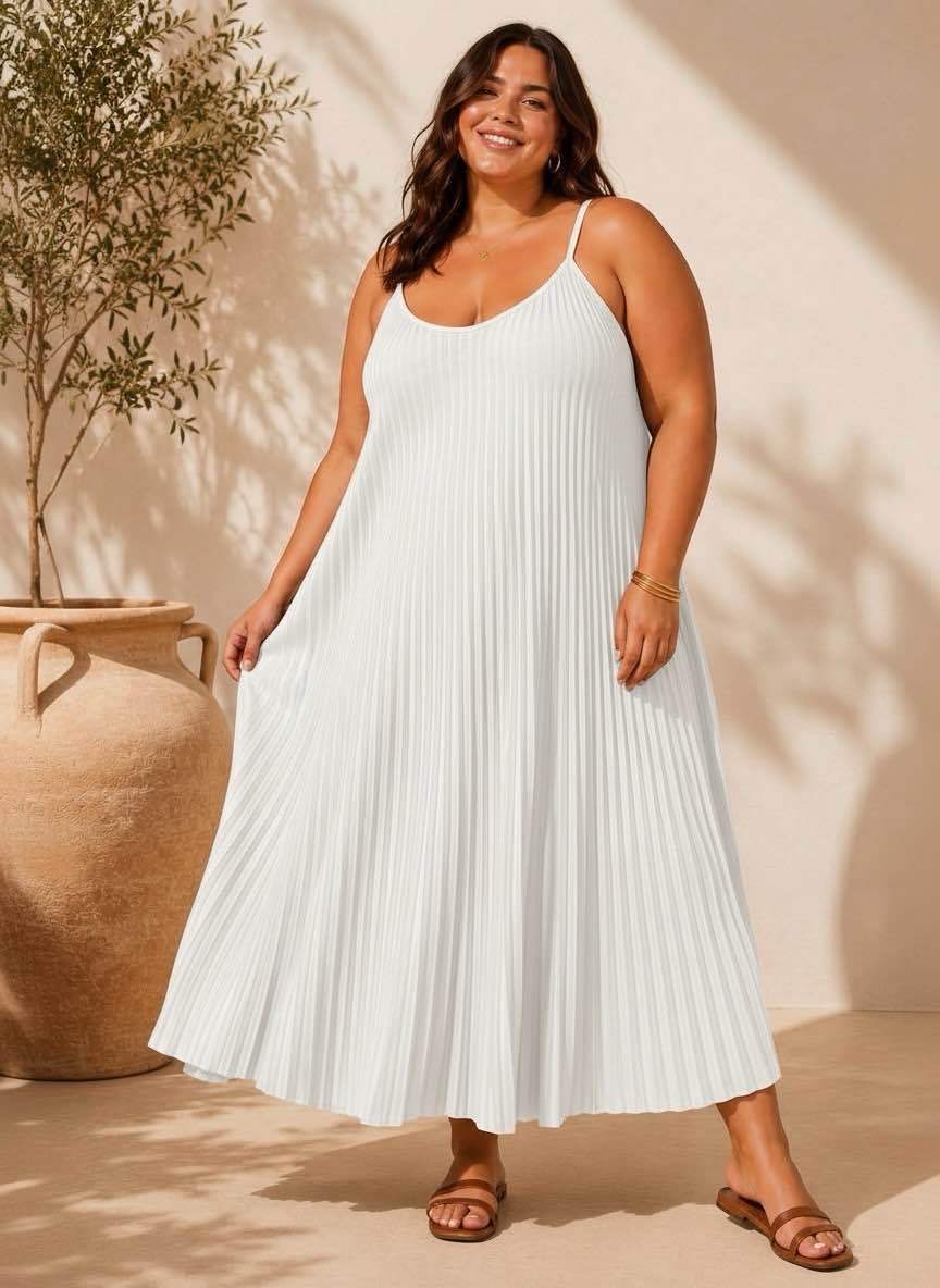 Robe Longue Plissée à Bretelles