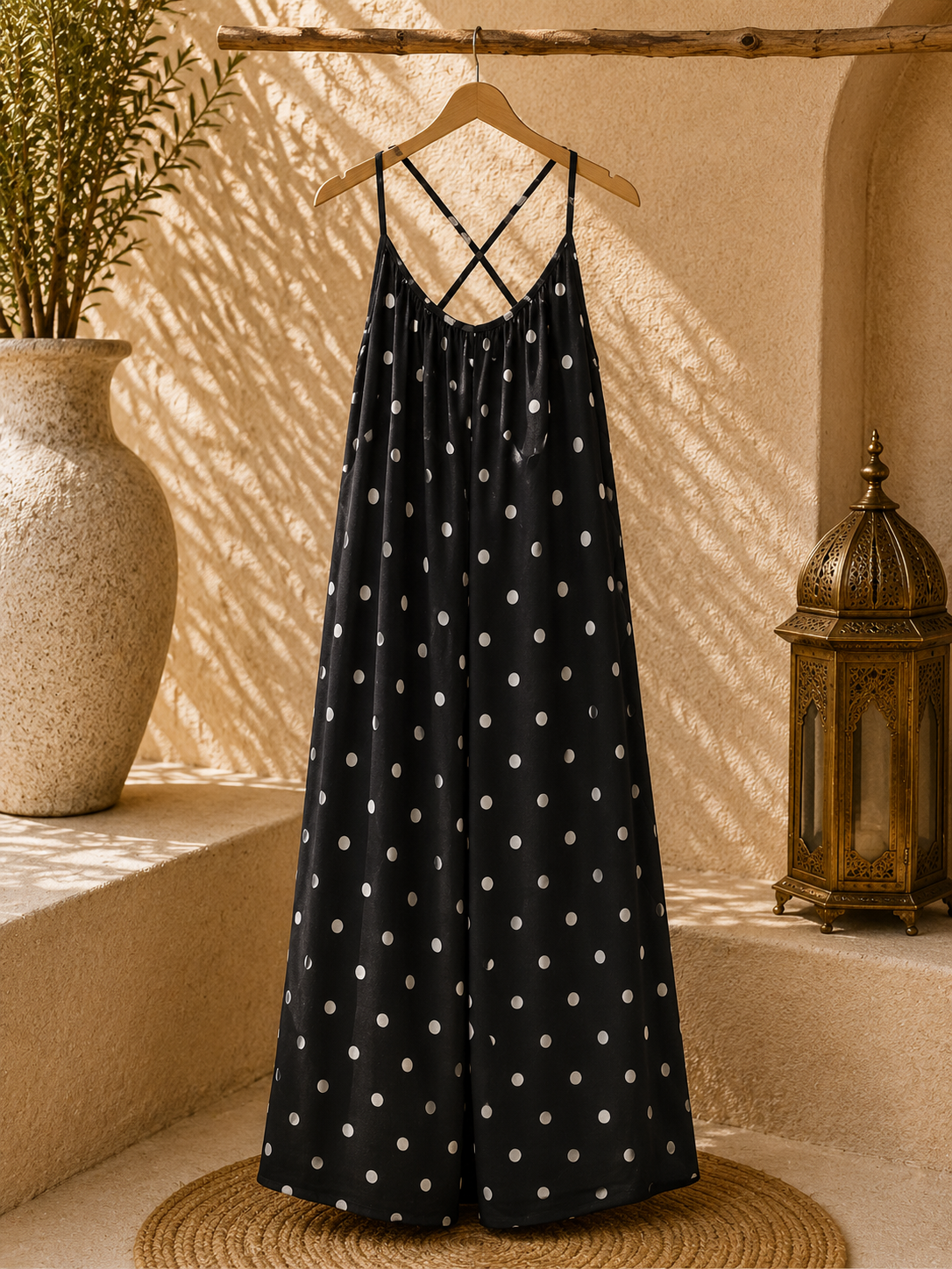 Robe Maxi à Pois Bretelles Croisées