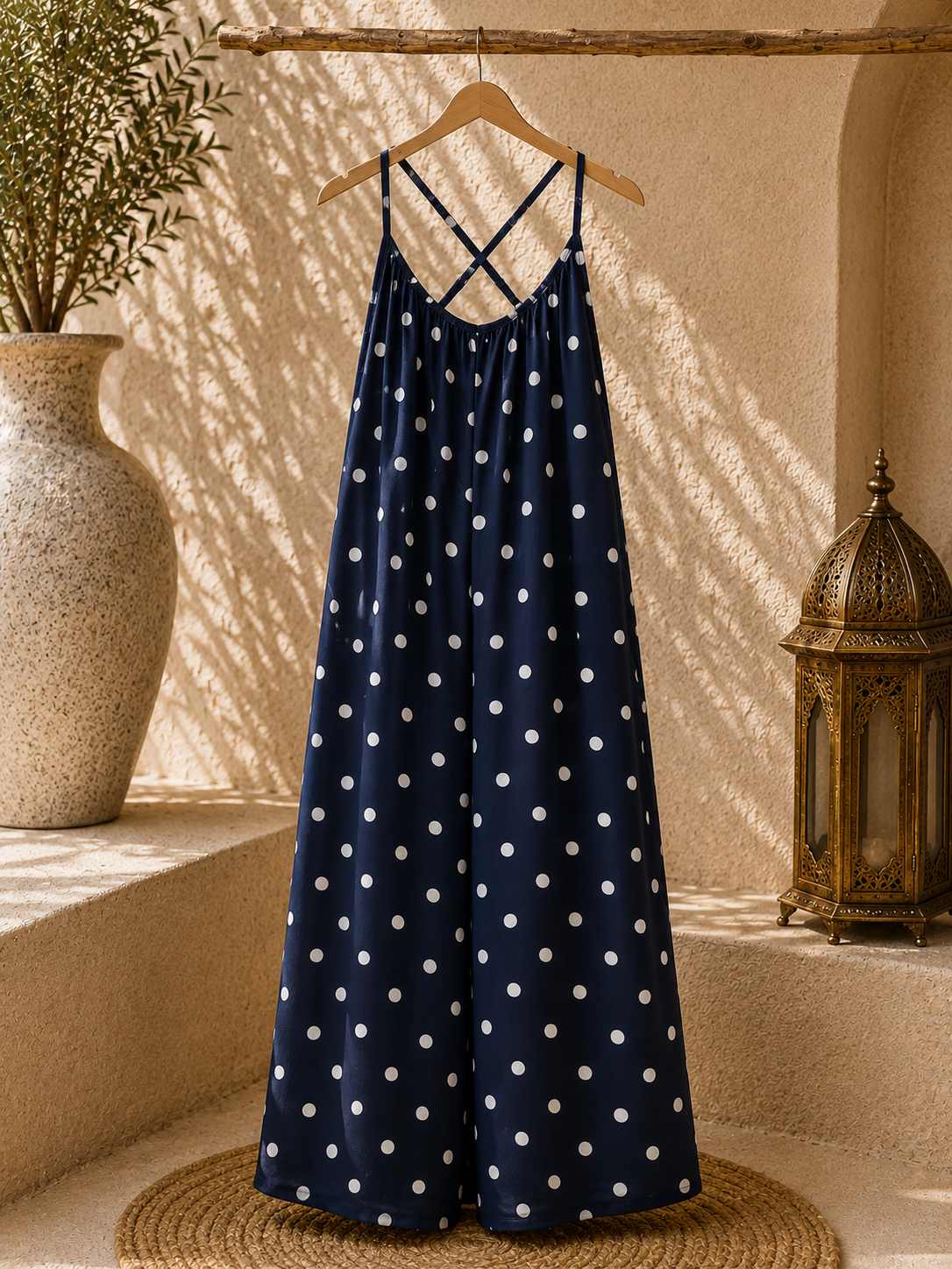Robe Maxi à Pois Bretelles Croisées