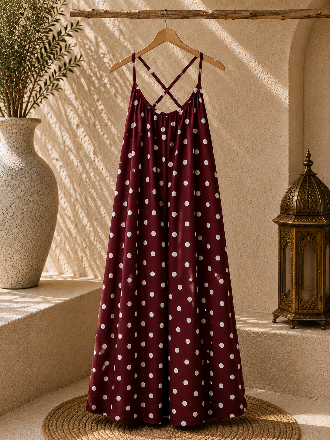 Robe Maxi à Pois Bretelles Croisées