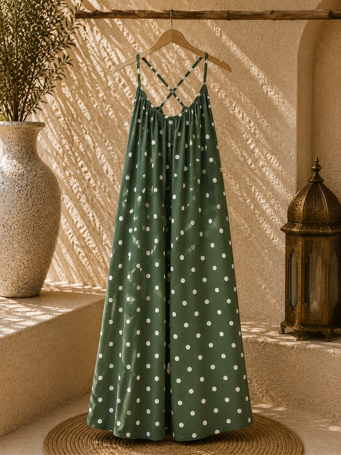 Robe Maxi à Pois Bretelles Croisées