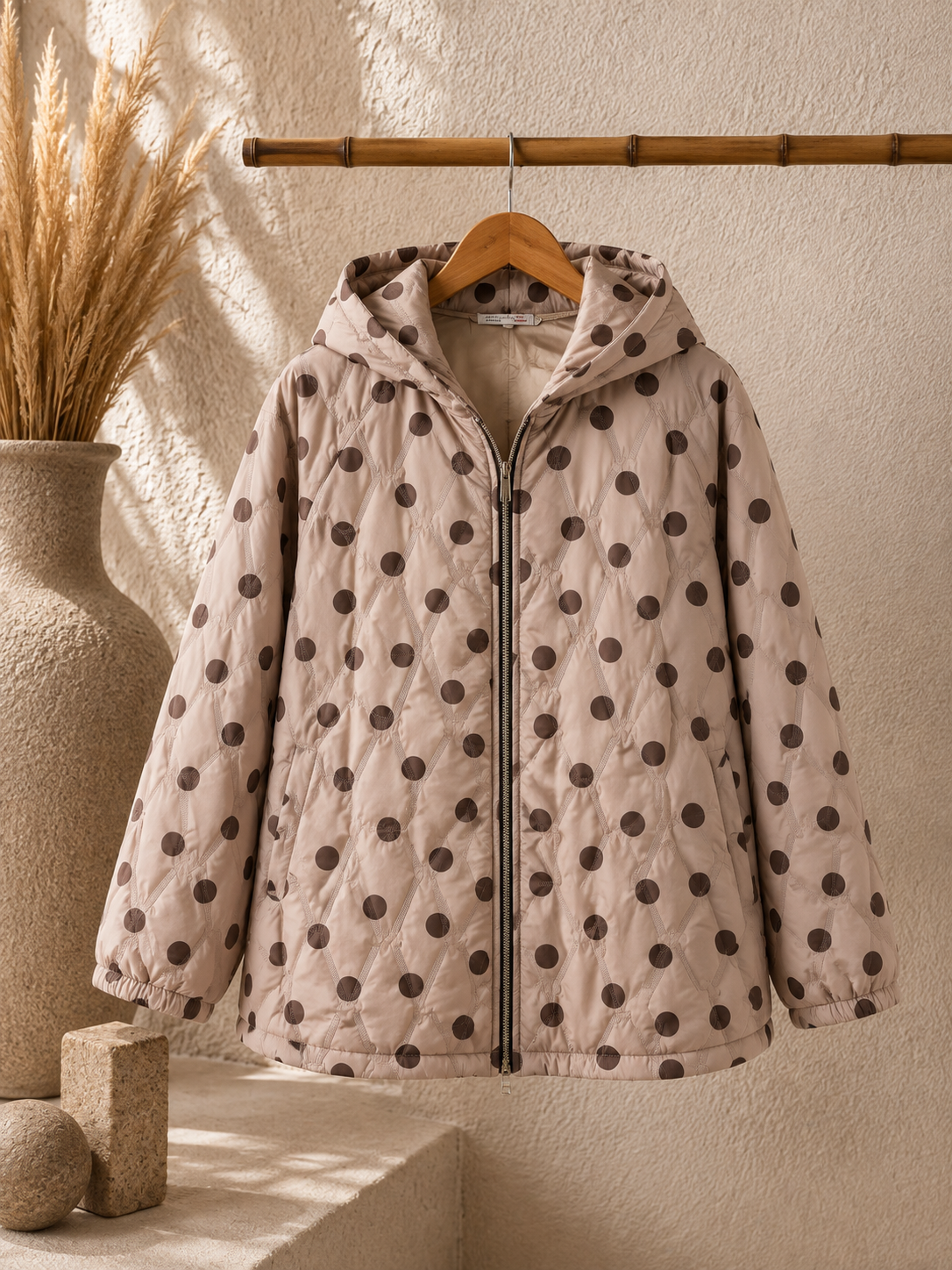 Veste Matelassée à Capuche Imprimé Pois