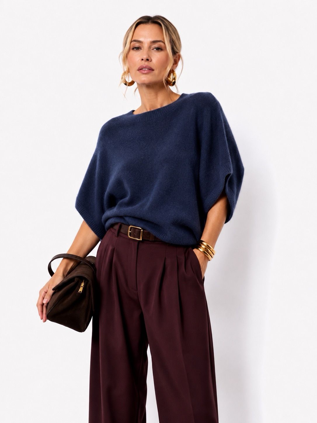 Pull Oversize Col Rond Manches Chauve-Souris Maille Douce