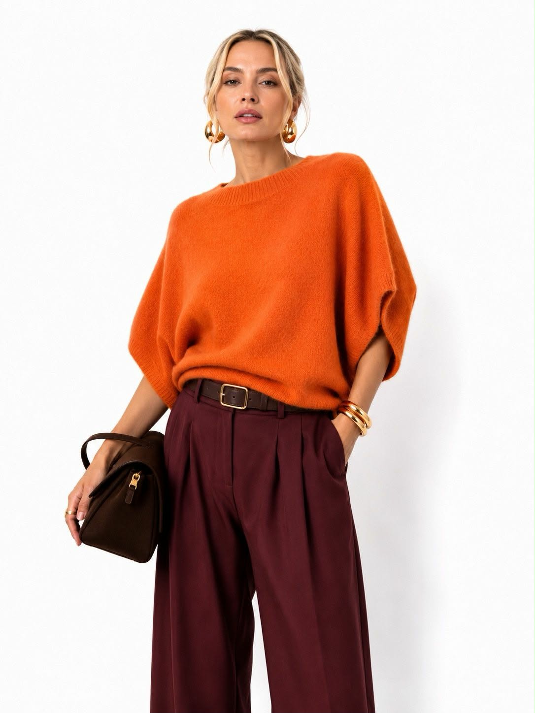 Pull Oversize Col Rond Manches Chauve-Souris Maille Douce