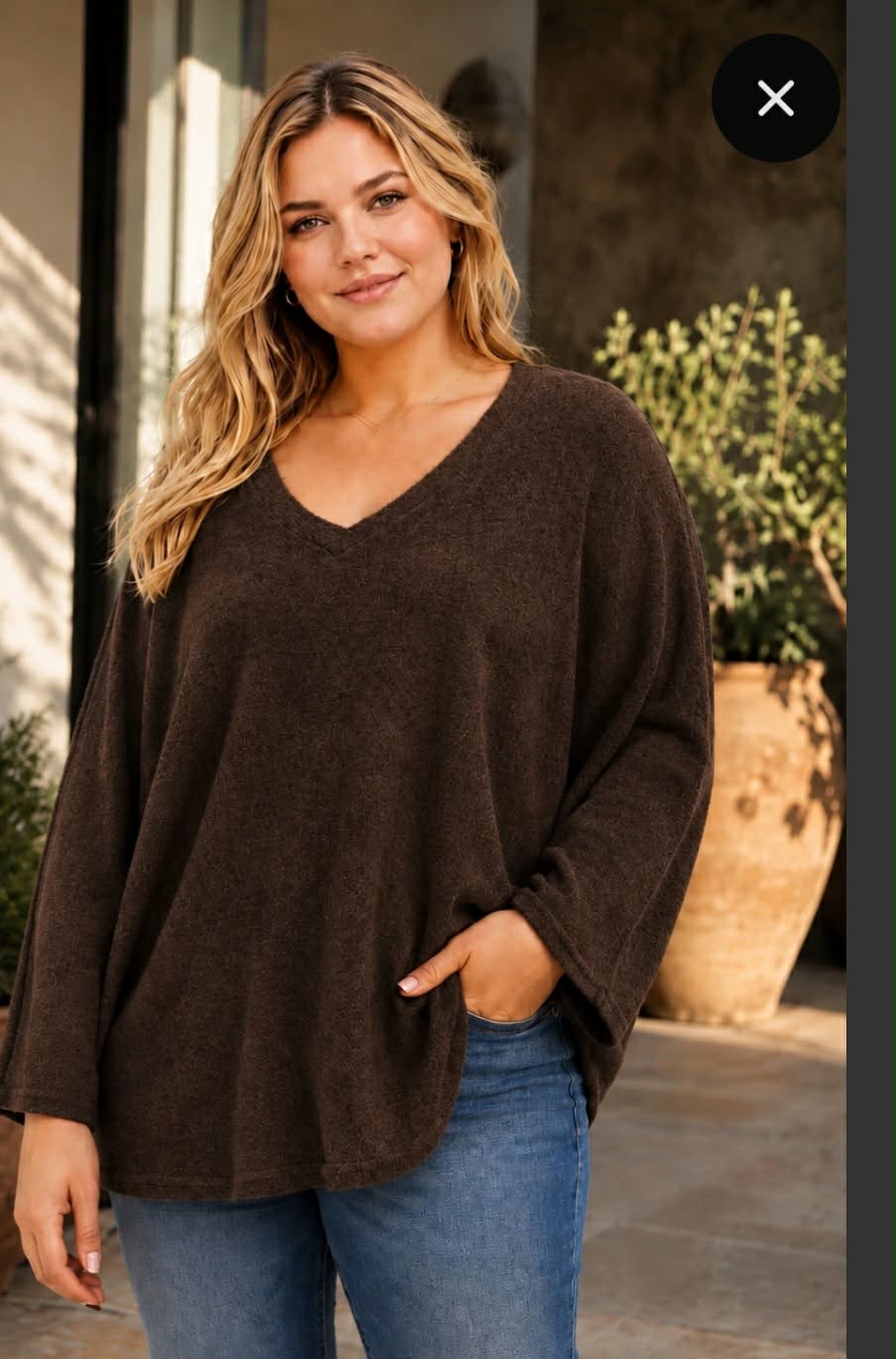Pull Oversize Col V Maille Cachemire Doux Manches Chauve-Souris Ourlet Arrondi