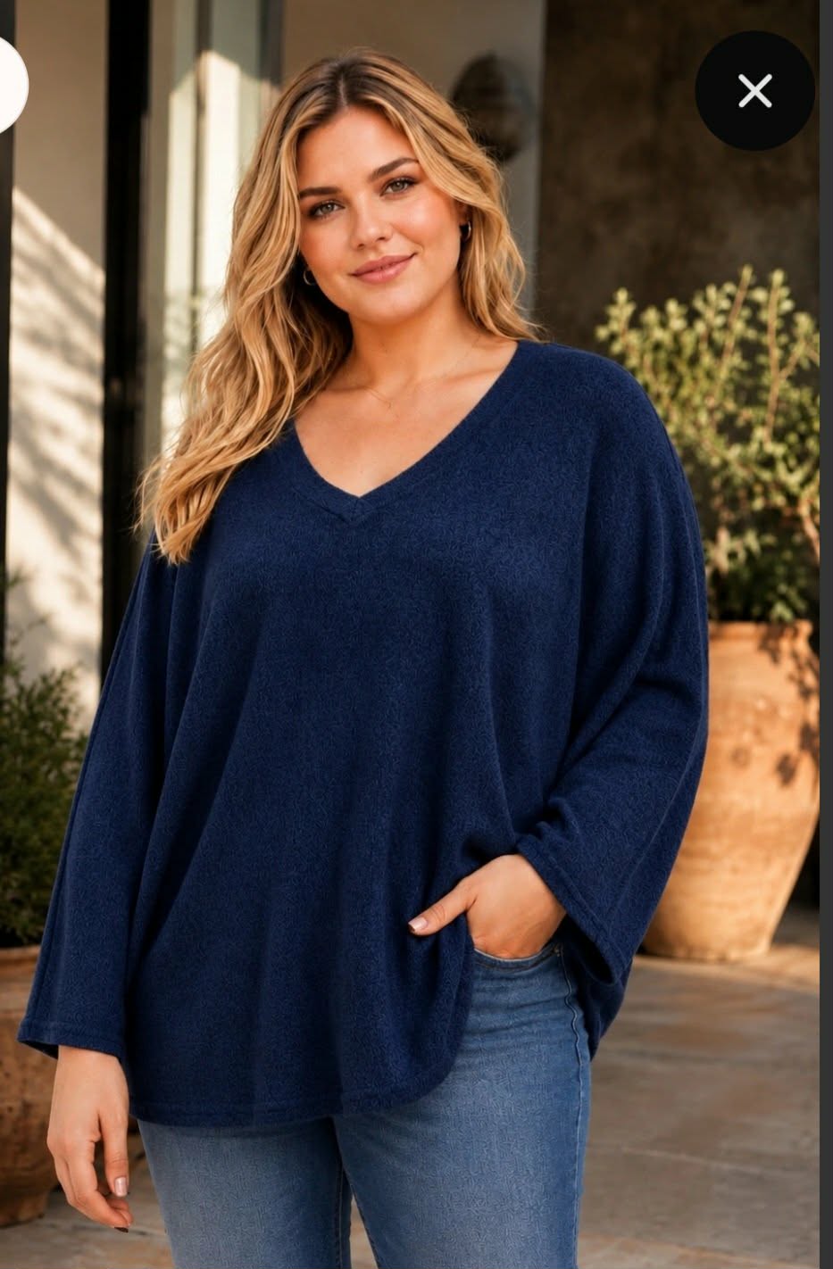 Pull Oversize Col V Maille Cachemire Doux Manches Chauve-Souris Ourlet Arrondi