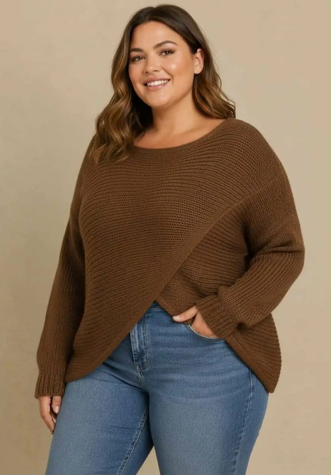 Pull Oversize Col Bateau Large Maille Tricot Côtelée Croisée Devant Manches Longues