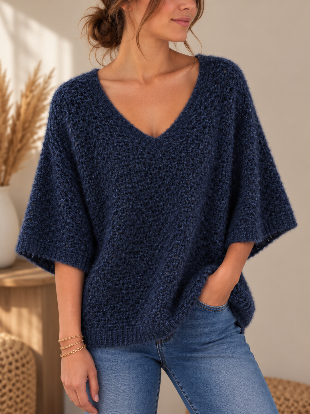 Pull Oversize Col V Ajouré