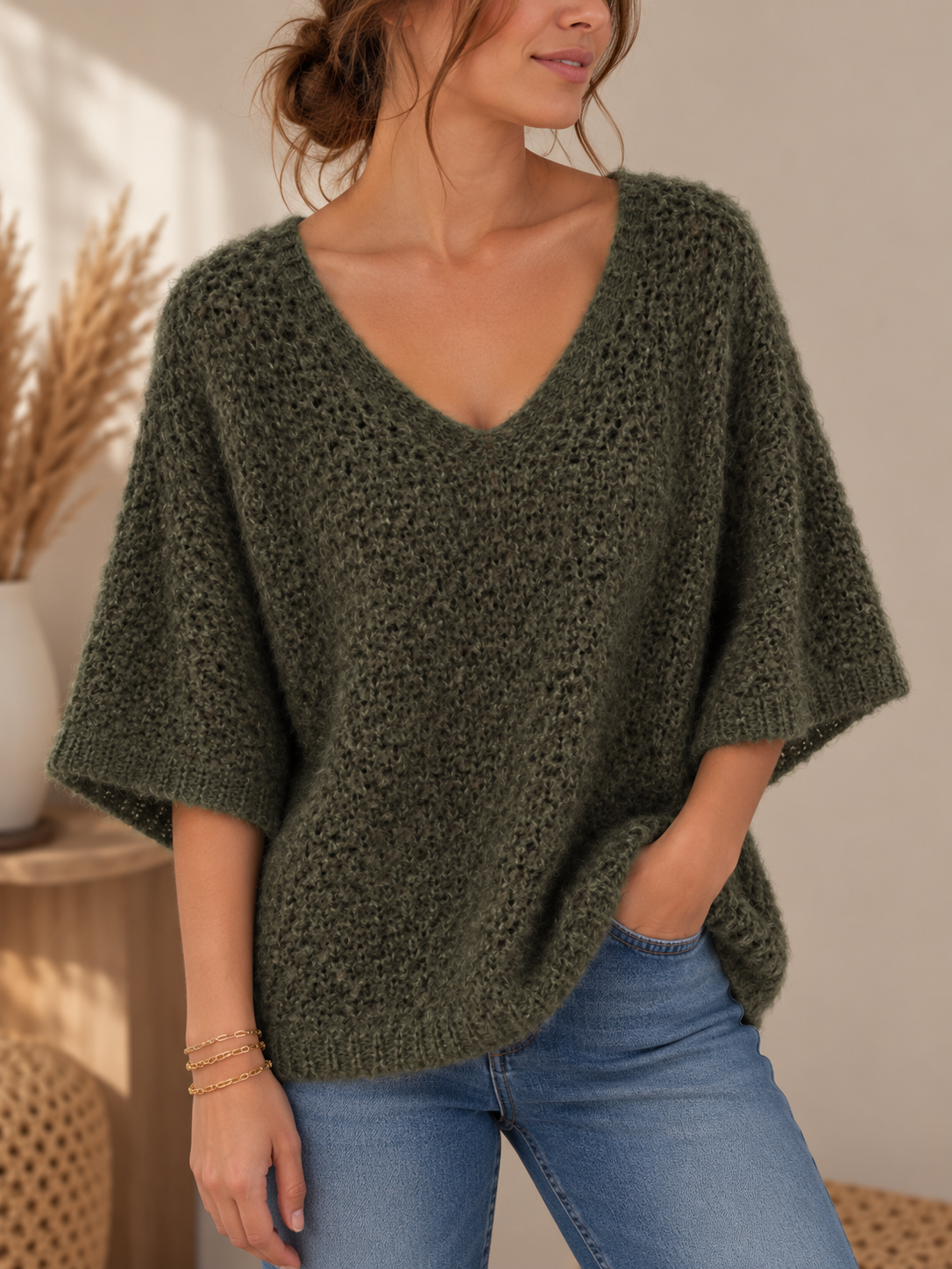 Pull Oversize Col V Ajouré