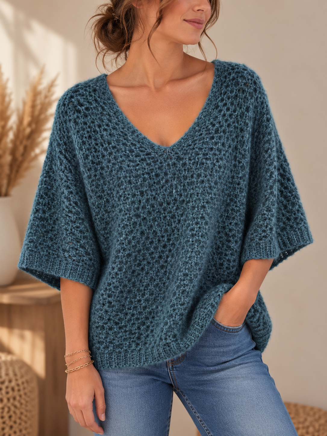 Pull Oversize Col V Ajouré
