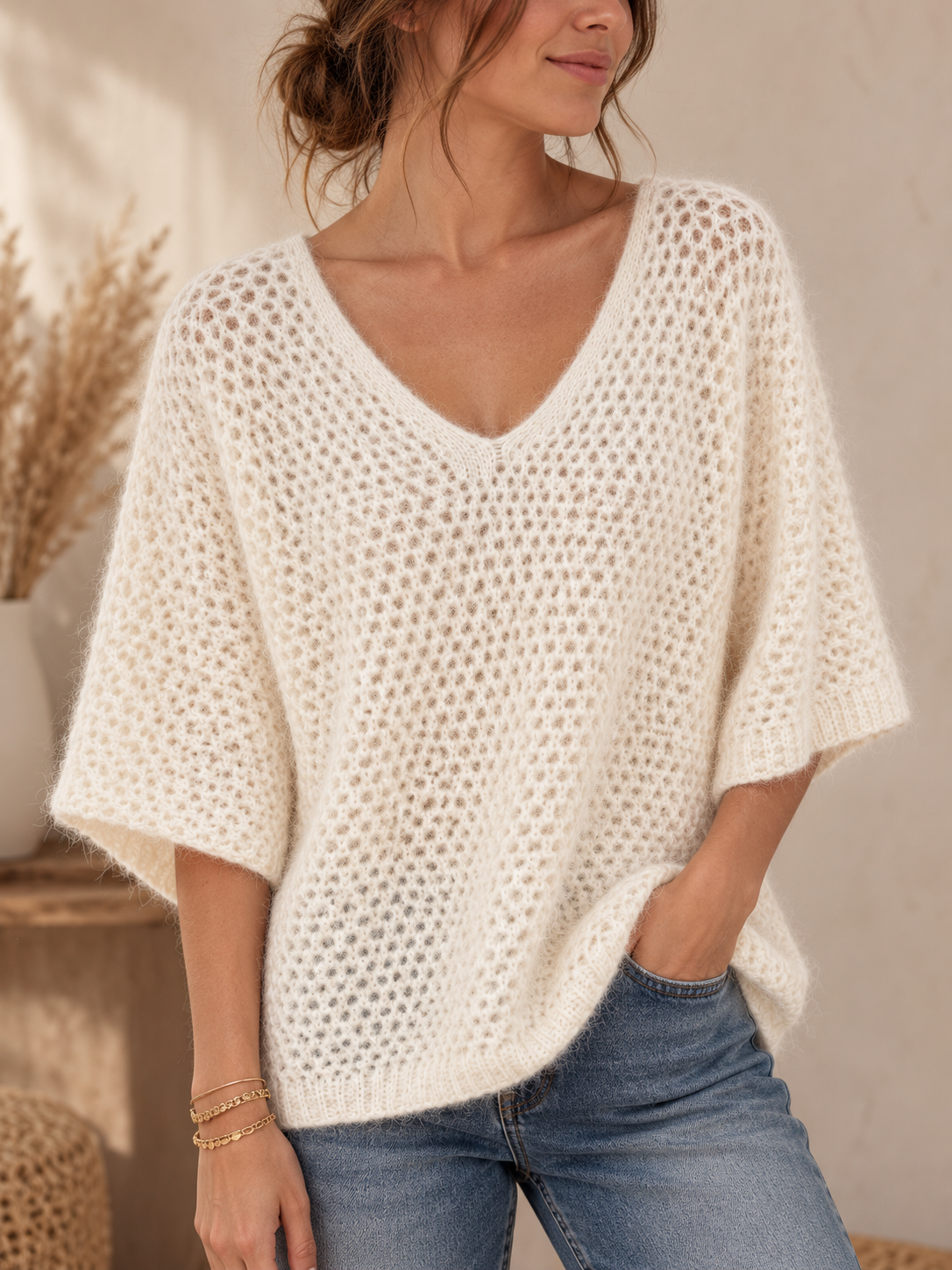 Pull Oversize Col V Ajouré