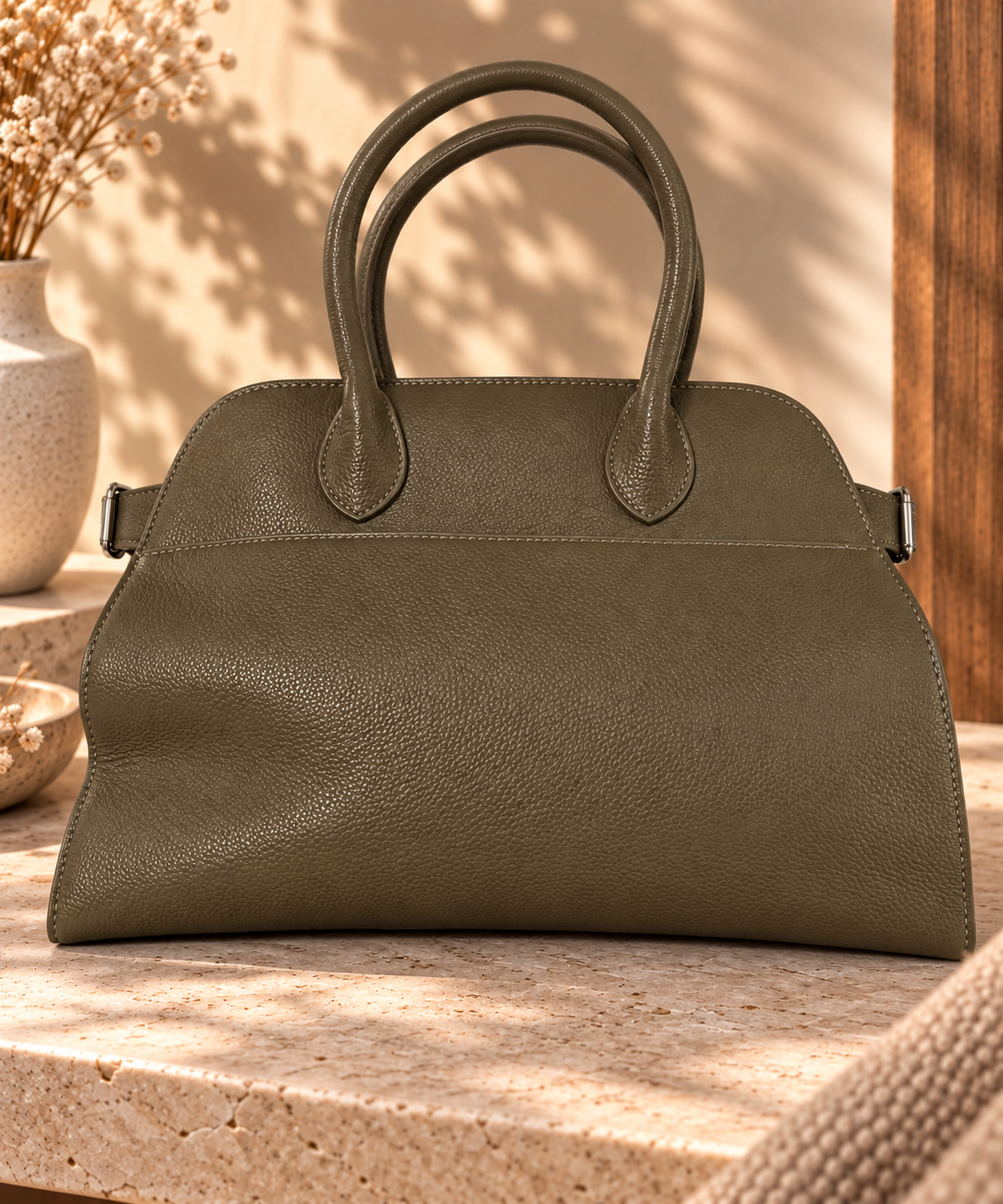 Sac à Main Bowling Simili Cuir Grainé Double Poignée Roulée Bandoulière Amovible Surpiqûres