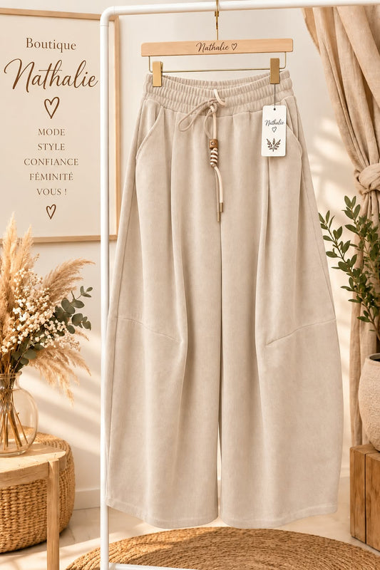 Pantalon ample à taille élastiquée, cordon et poches