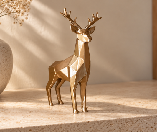 Cerf décoratif géométrique doré avec de grands bois