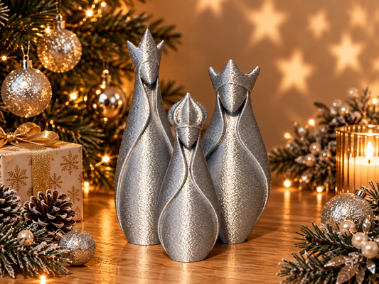 Trio de rois mages décoratifs de Noël en finition argentée